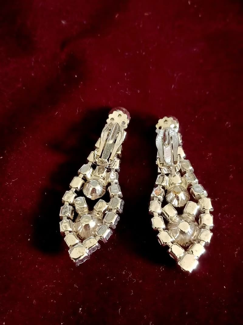 vintage jewelry 氣質佳人垂墜茶色萊茵鑽 夾式耳環