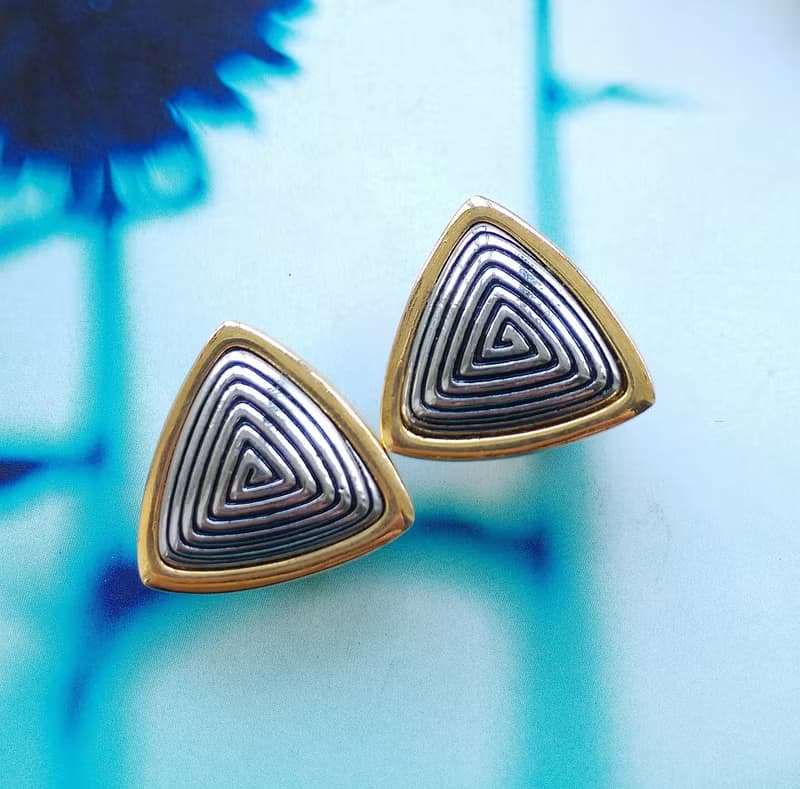 Vintage Jewelry 西洋古董飾品 三角迷宮 夾式耳環