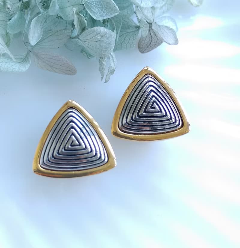 Vintage Jewelry 西洋古董飾品 三角迷宮 夾式耳環