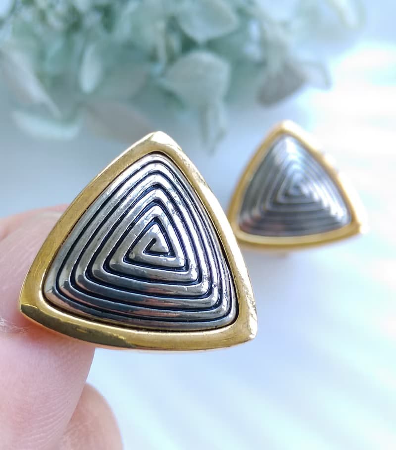 Vintage Jewelry 西洋古董飾品 三角迷宮 夾式耳環