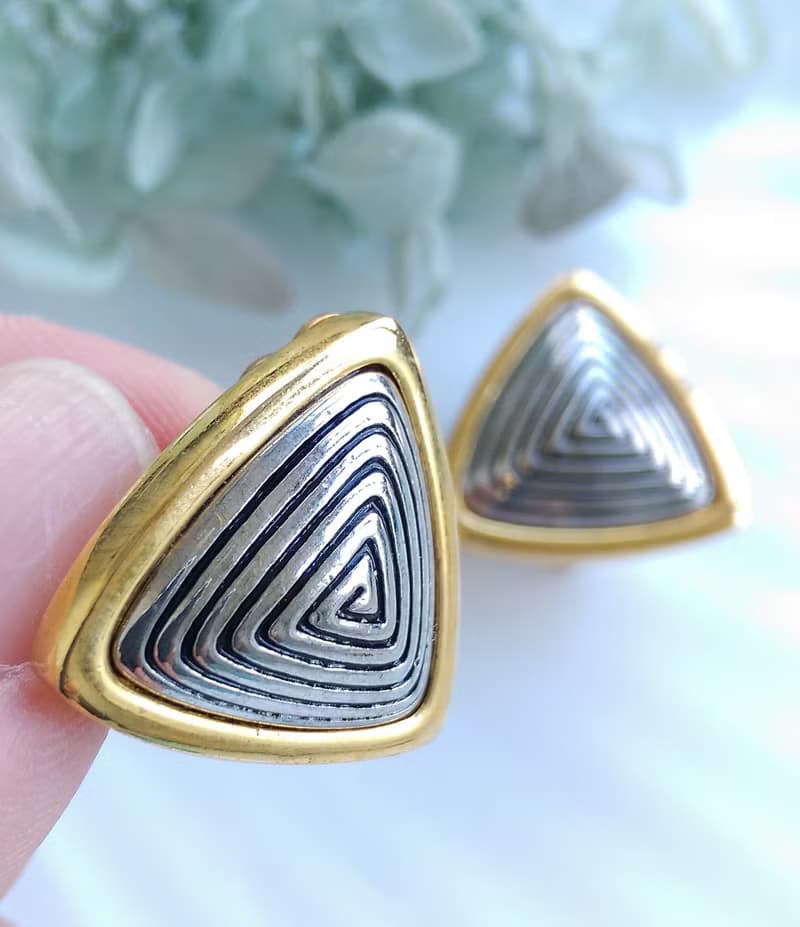Vintage Jewelry 西洋古董飾品 三角迷宮 夾式耳環