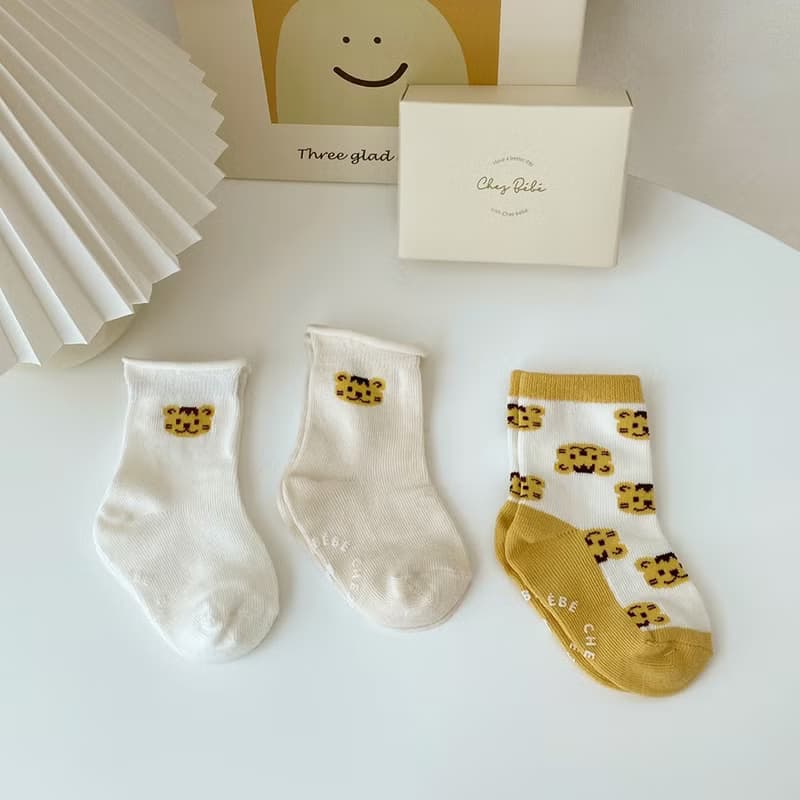 韓國Chezbebe 奶黃小虎短襪3入組(0-24M) 彌月禮