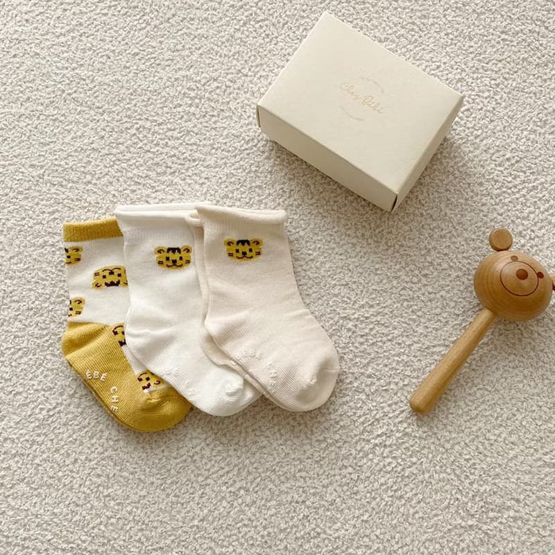 韓國Chezbebe 奶黃小虎短襪3入組(0-24M) 彌月禮