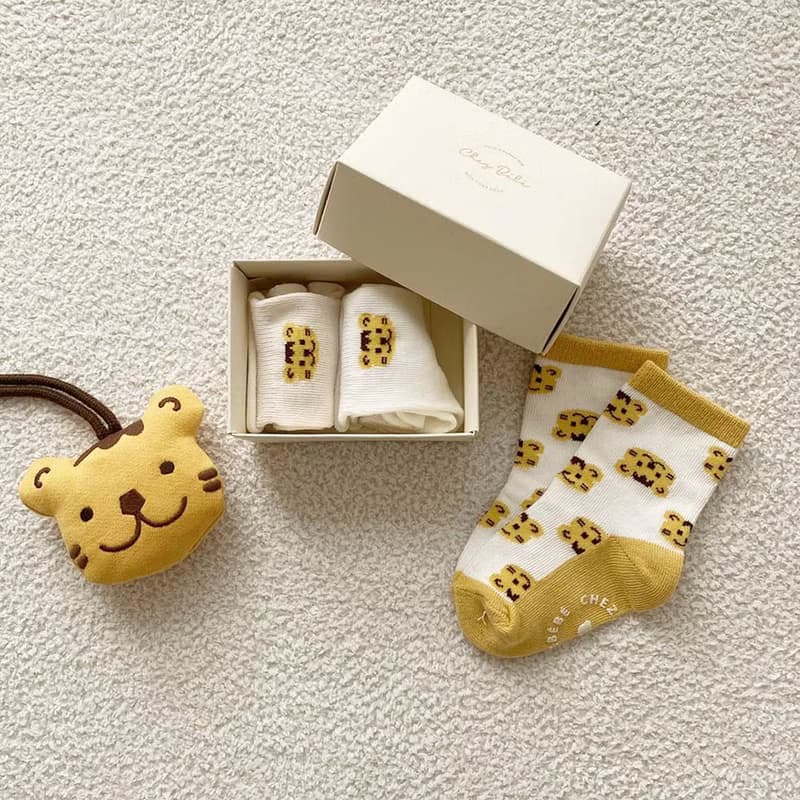韓國Chezbebe 奶黃小虎短襪3入組(0-24M) 彌月禮