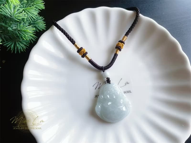 天然緬甸玉 翡翠 冰淺綠底翡翠佛公 彌勒佛 項鍊 禮物 長輩