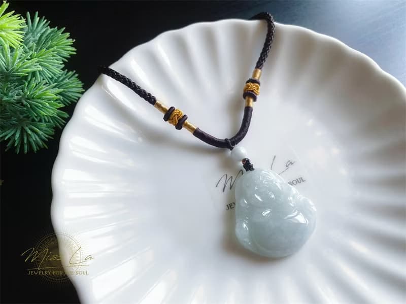 天然緬甸玉 翡翠 冰淺綠底翡翠佛公 彌勒佛 項鍊 禮物 長輩