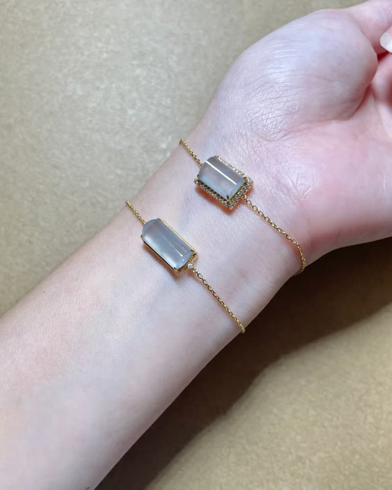 純18k金 冰玻種 燈管翡翠(玉)手鍊