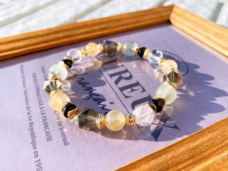 鈦晶/阿賽斯特萊/綠髮晶/茶水晶/黑瑪瑙 手作設計款能量水晶手鍊