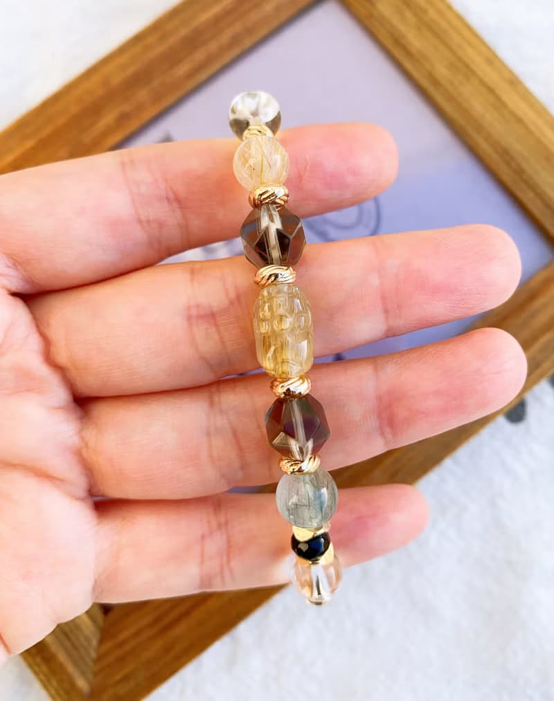 鈦晶/阿賽斯特萊/綠髮晶/茶水晶/黑瑪瑙 手作設計款能量水晶手鍊