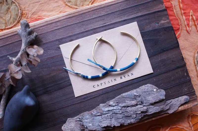 京都絕色【日光】─ 富士 留白藍染黃銅手鐲