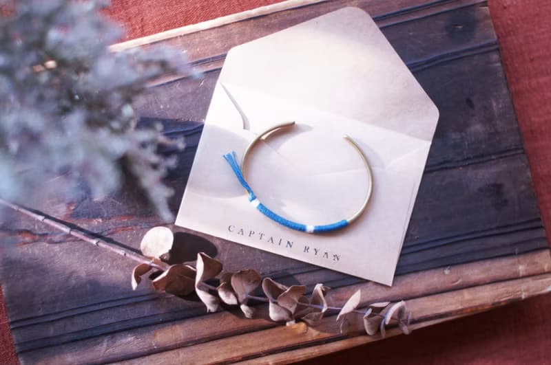 京都絕色【日光】─ 富士 留白藍染黃銅手鐲