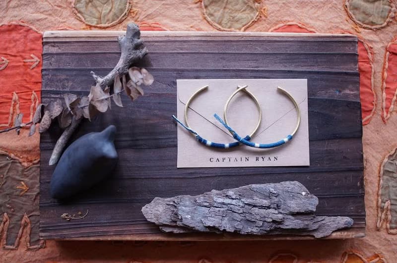 京都絕色【日光】─ 富士 留白藍染黃銅手鐲