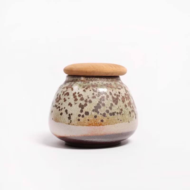明芽窯 l 柴燒志野豹紋結晶 茶葉罐 咖啡罐 罐子 0816-03 H2