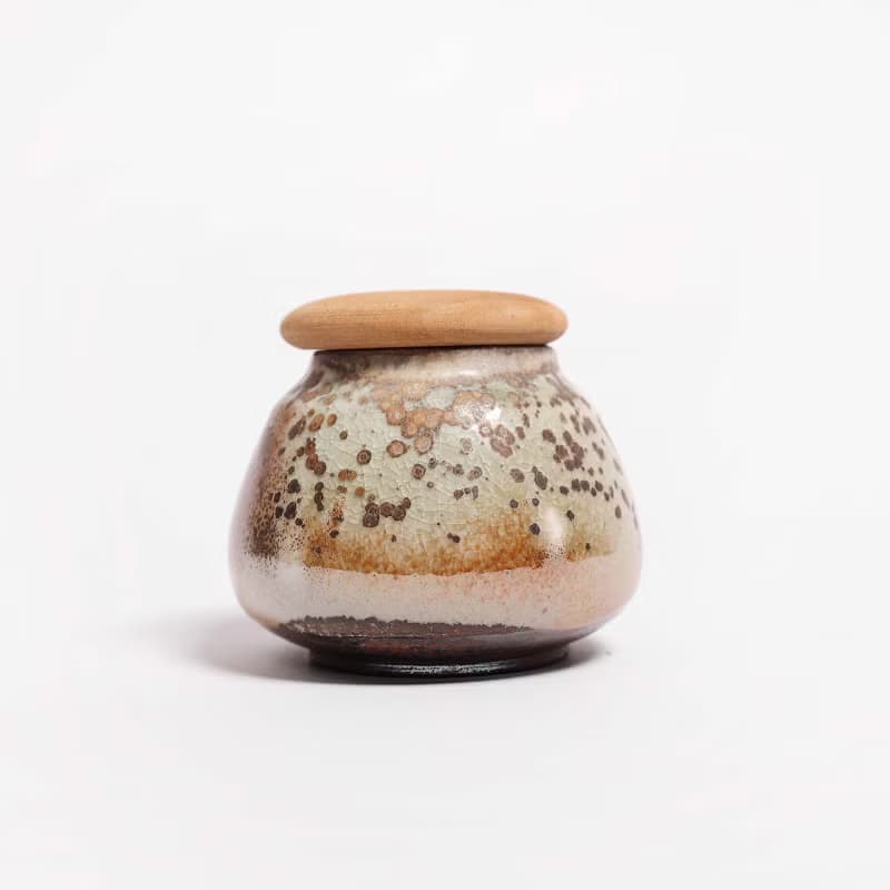明芽窯 l 柴燒志野豹紋結晶 茶葉罐 咖啡罐 罐子 0816-03 H2