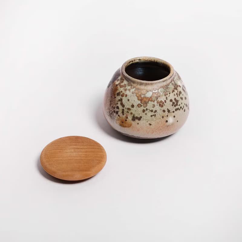 明芽窯 l 柴燒志野豹紋結晶 茶葉罐 咖啡罐 罐子 0816-03 H2