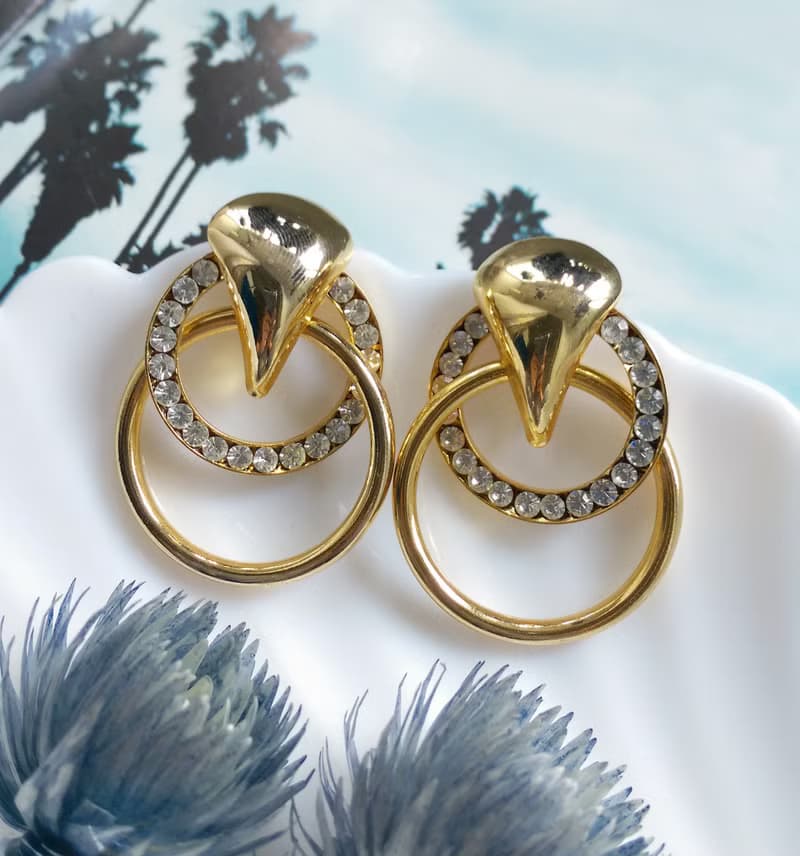 Vintage Jewelry 西洋古董飾品 立體 雙圈 優雅鑽 針式耳環