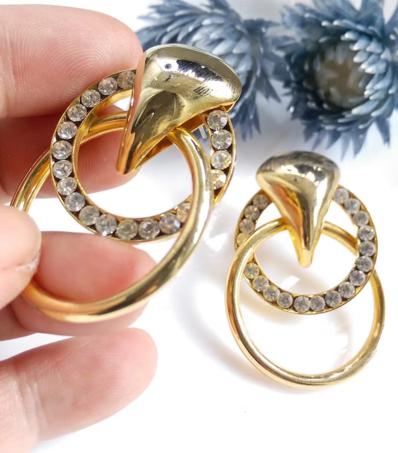 Vintage Jewelry 西洋古董飾品 立體 雙圈 優雅鑽 針式耳環