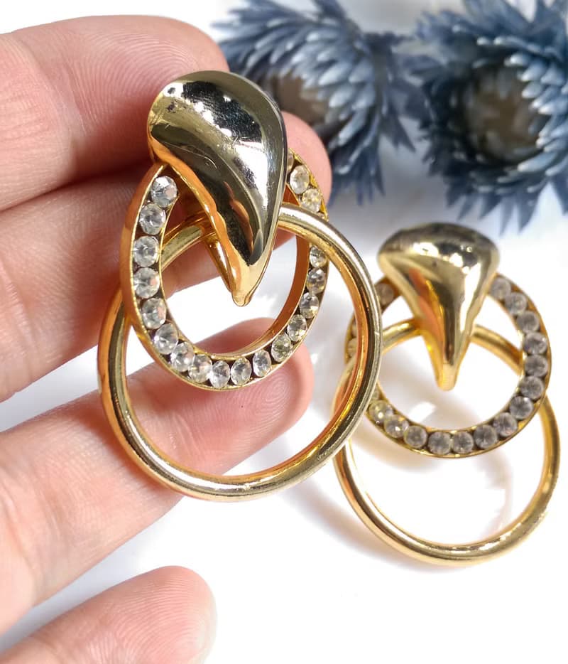 Vintage Jewelry 西洋古董飾品 立體 雙圈 優雅鑽 針式耳環