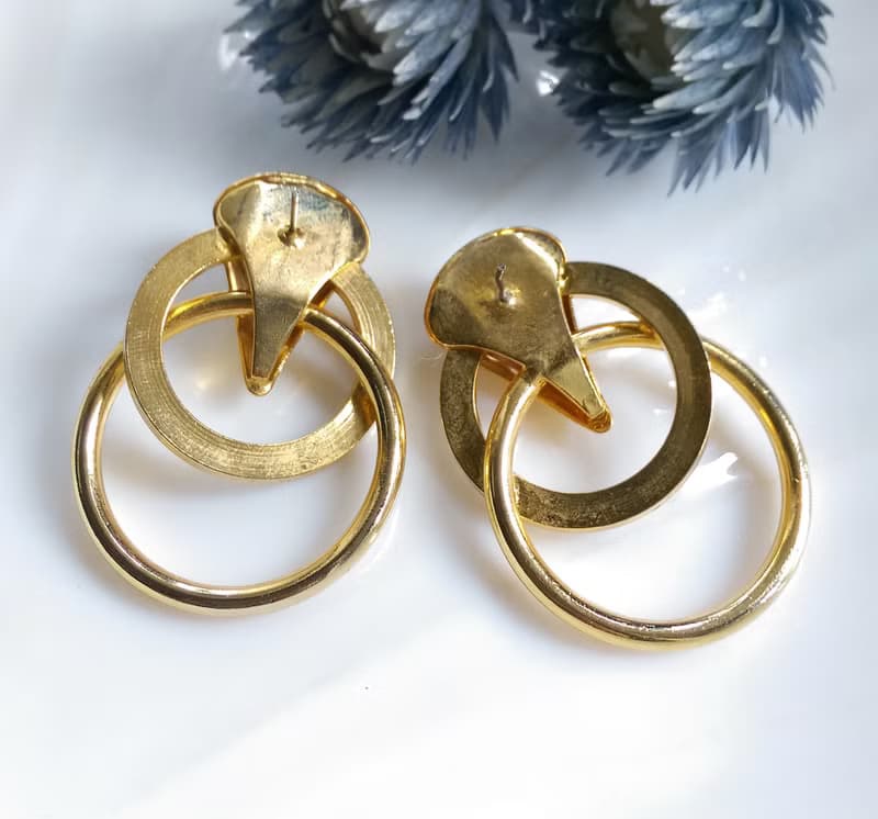 Vintage Jewelry 西洋古董飾品 立體 雙圈 優雅鑽 針式耳環