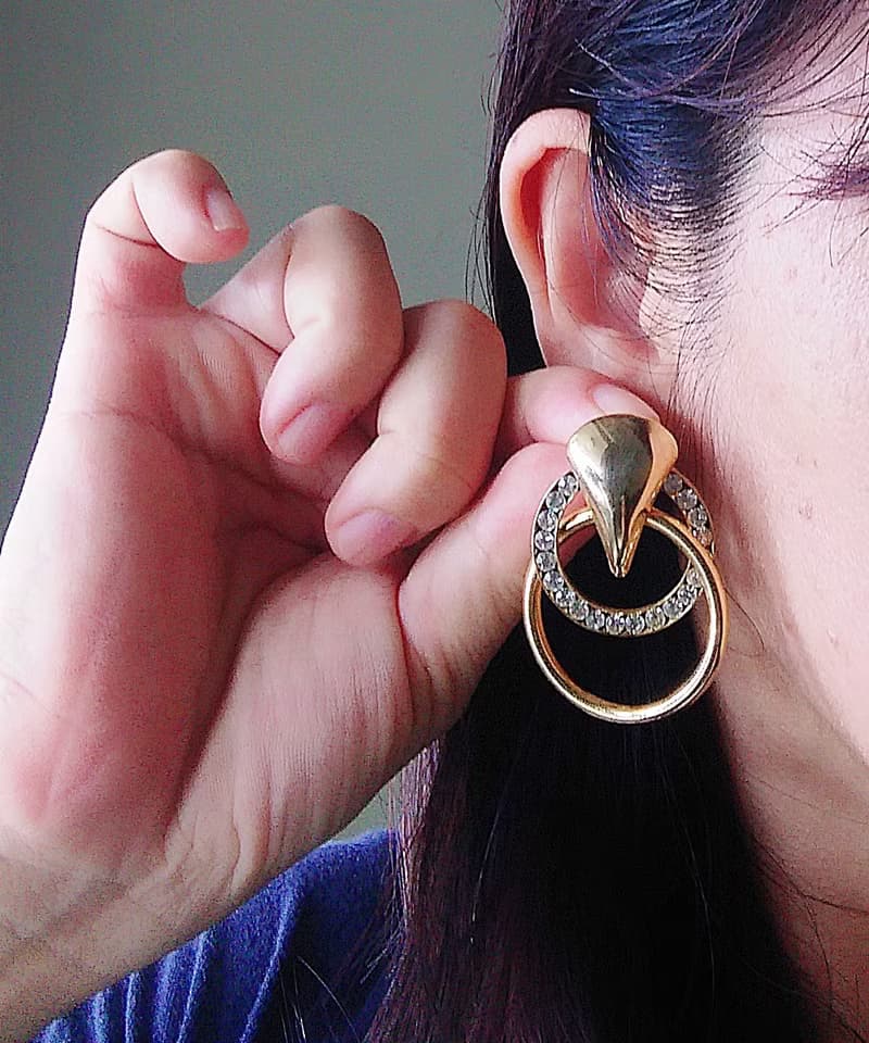 Vintage Jewelry 西洋古董飾品 立體 雙圈 優雅鑽 針式耳環