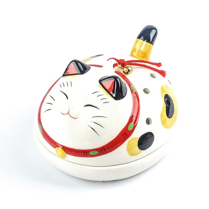日本製藥師窯招財貓驅蚊器招福金魚陶瓷熏香爐擺件蚊香爐禮物現貨