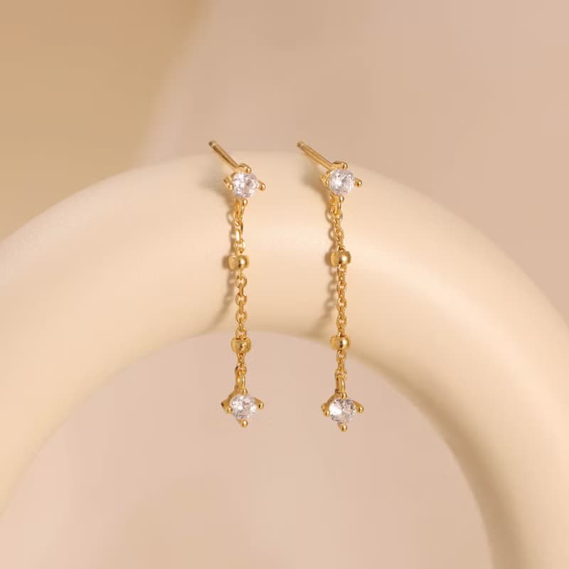 s925銀鋯石流蘇長款耳釘耳墜 經典優雅女生通勤耳飾 睡覺免摘