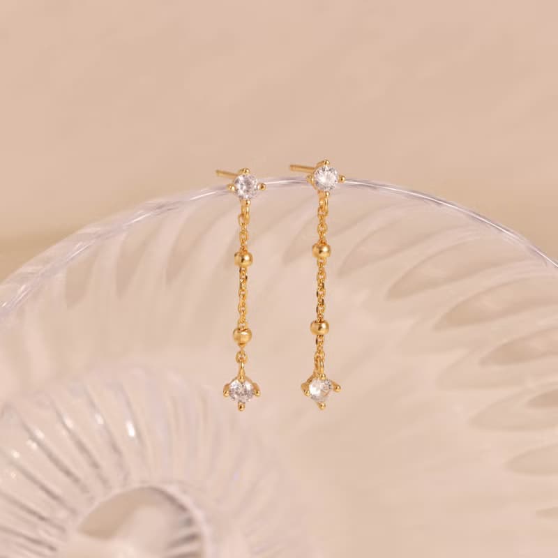 s925銀鋯石流蘇長款耳釘耳墜 經典優雅女生通勤耳飾 睡覺免摘