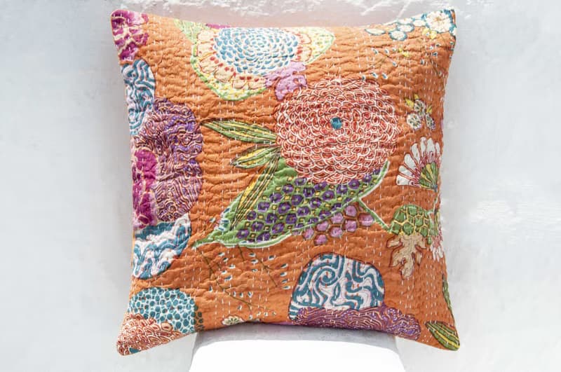 花朵刺繡抱枕套 純棉抱枕套 民族風抱枕套-法式風 橘子色花朵森林
