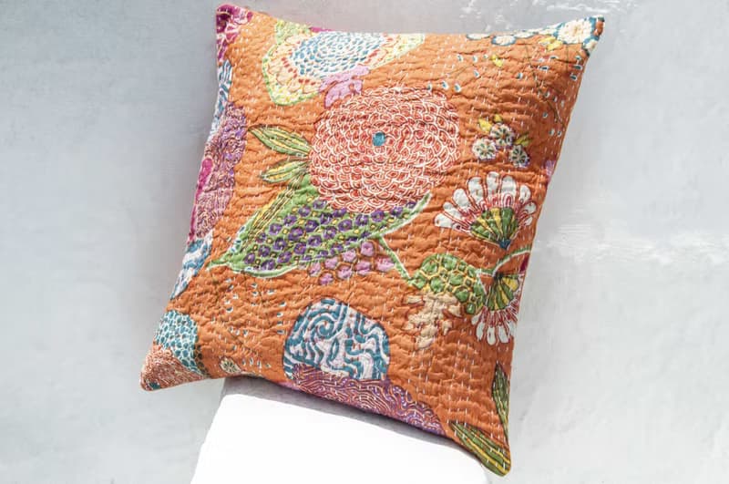 花朵刺繡抱枕套 純棉抱枕套 民族風抱枕套-法式風 橘子色花朵森林