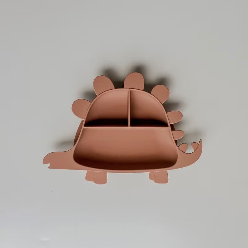 Besovida I 恐龍全矽膠學習餐盤－劍龍 (栗子棕)