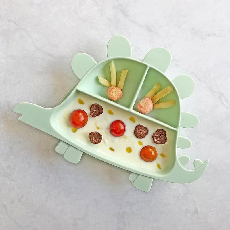 Besovida I 恐龍全矽膠學習餐盤－劍龍 (栗子棕)