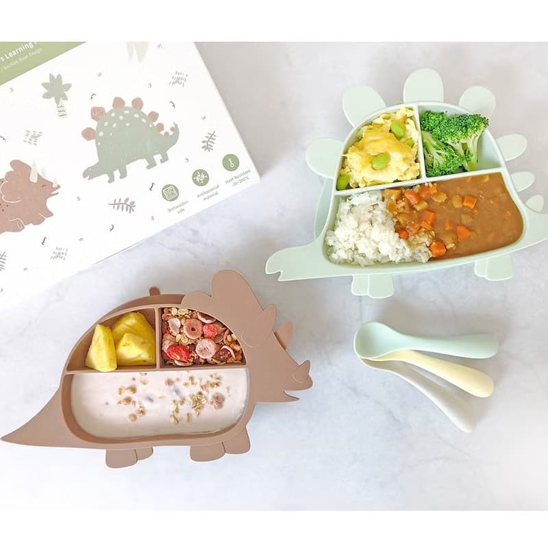 Besovida I 恐龍全矽膠學習餐盤－劍龍 (栗子棕)