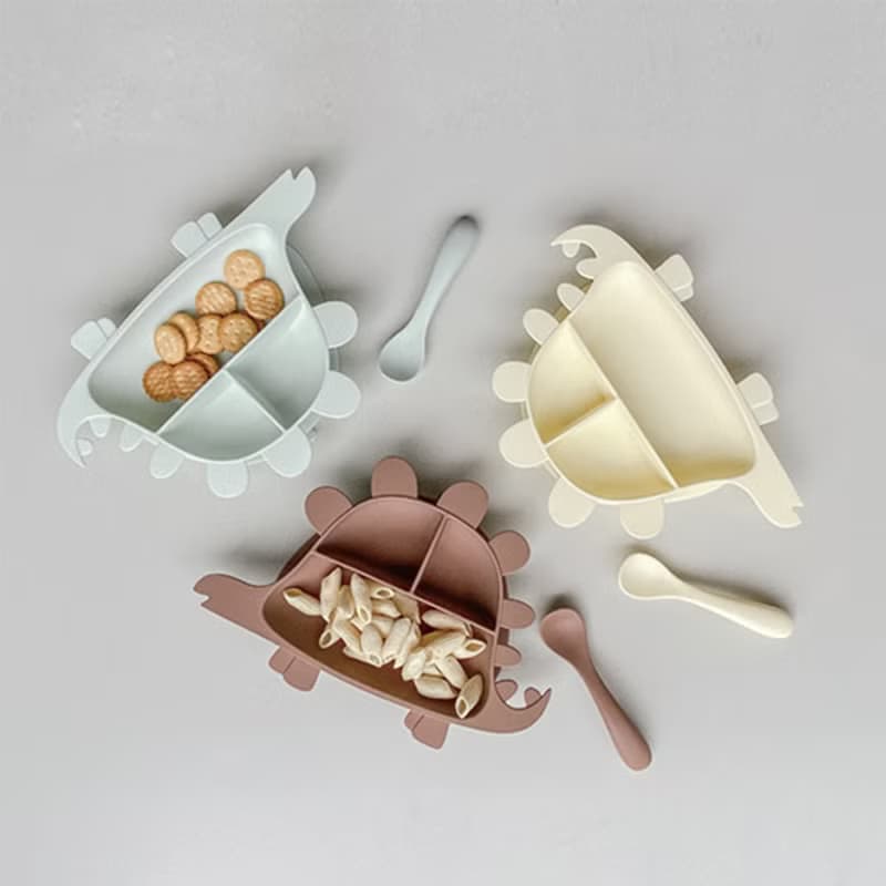 Besovida I 恐龍全矽膠學習餐盤－劍龍 (栗子棕)