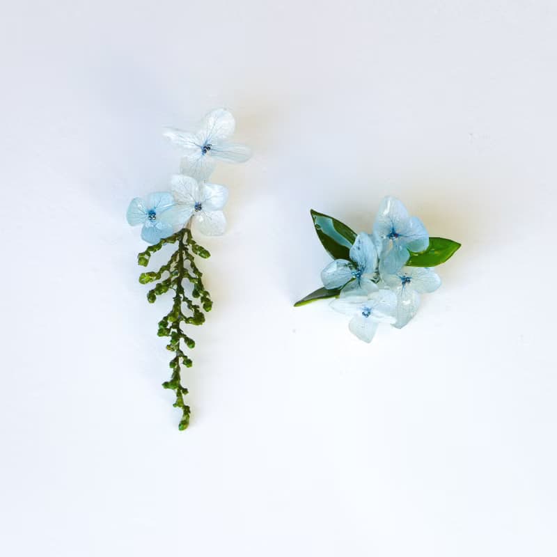日本進口永生花/繡球花雪枝草耳環/925銀/無痛耳夾