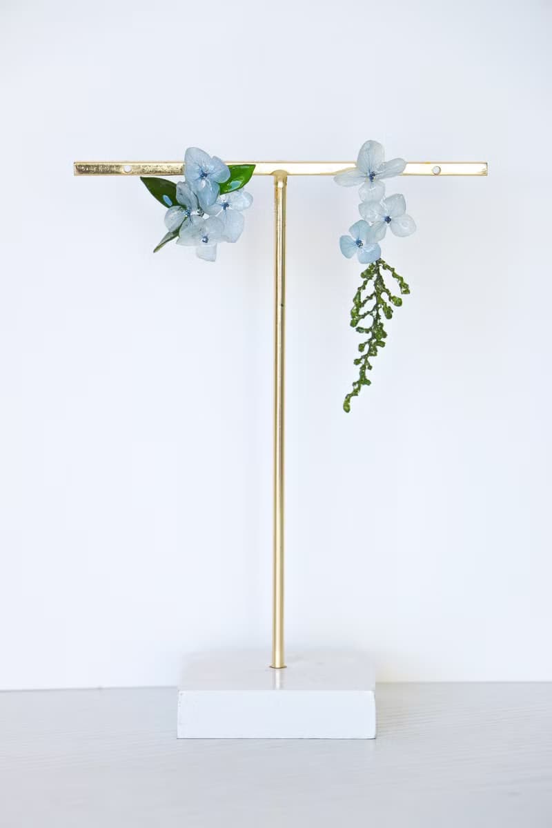 日本進口永生花/繡球花雪枝草耳環/925銀/無痛耳夾