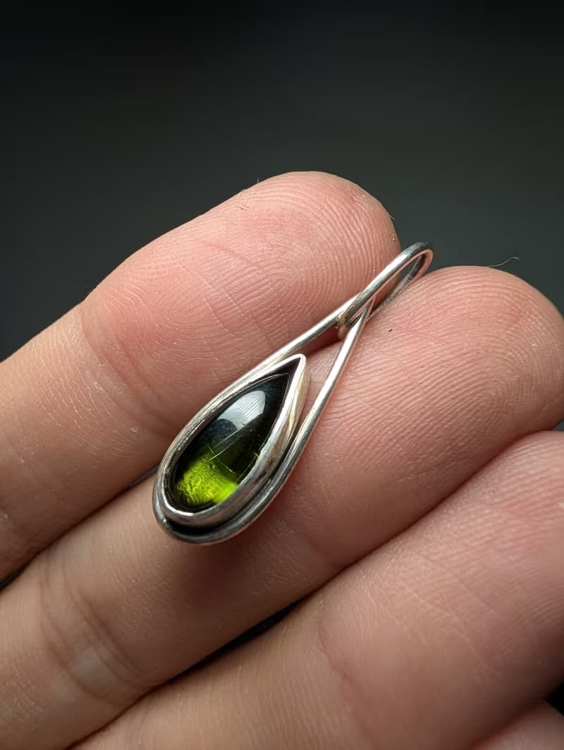 【水晶系列】高品質綠碧璽 925簡約純銀吊墜