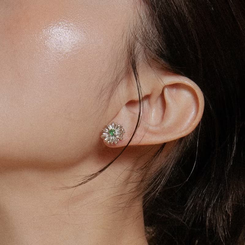 Daisy Earrings 雛菊花祖母綠寶石純銀耳環 生日 禮物 送禮推薦