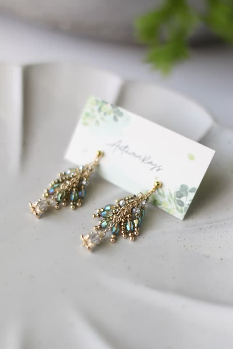 火樹銀花 - 手工串珠水晶耳環 送禮 結婚