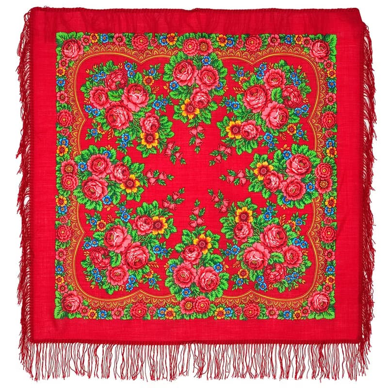 Authentic Pavlovo Posad Russian Shawl Scarf Soft 100% Wool 89x89 cm 190-5 Red