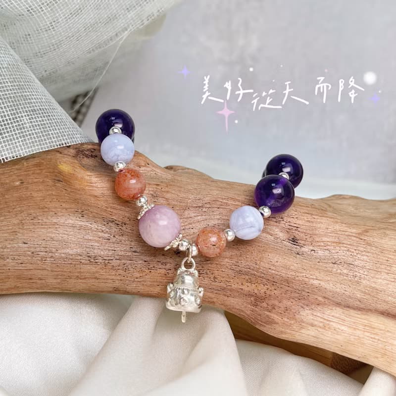 招財貓/貴人相助-招財貓藍紋瑪瑙金太陽紫水晶手鍊