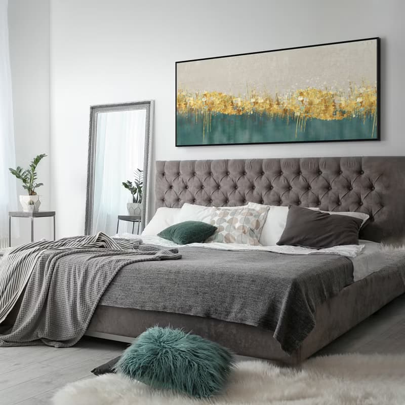 抽象畫 • 綠松石嵌金絲 - 輕奢抽象床頭畫/金色大氣客廳沙發掛畫