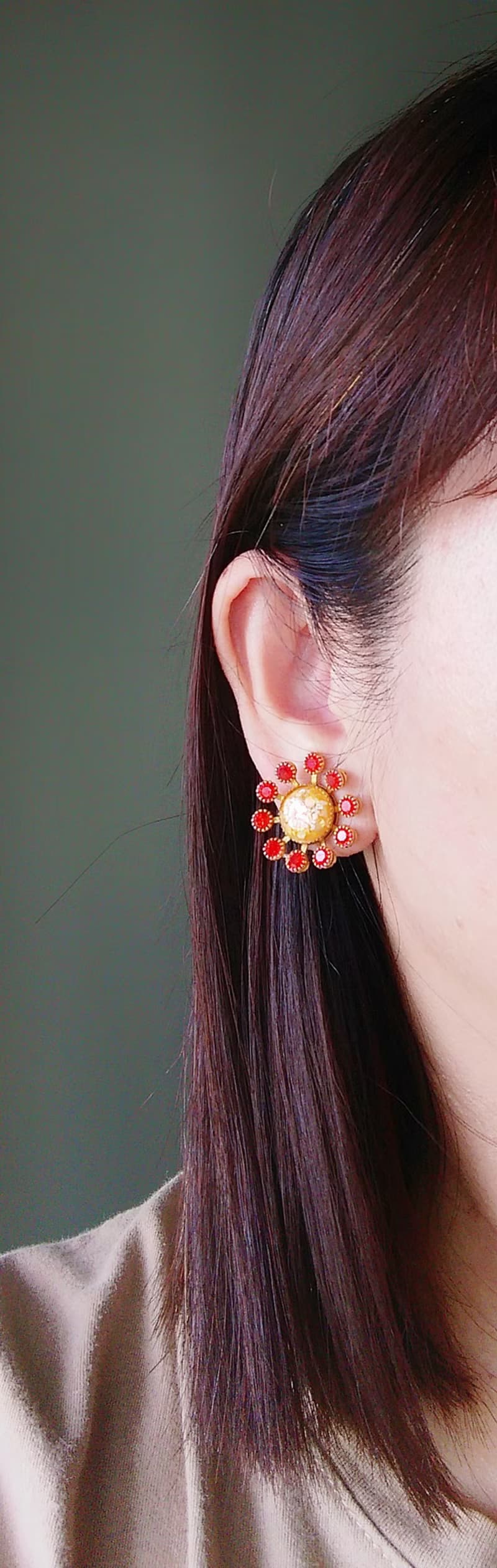 【西洋古董飾品 】可愛花形 放射狀 優美 夾式耳環