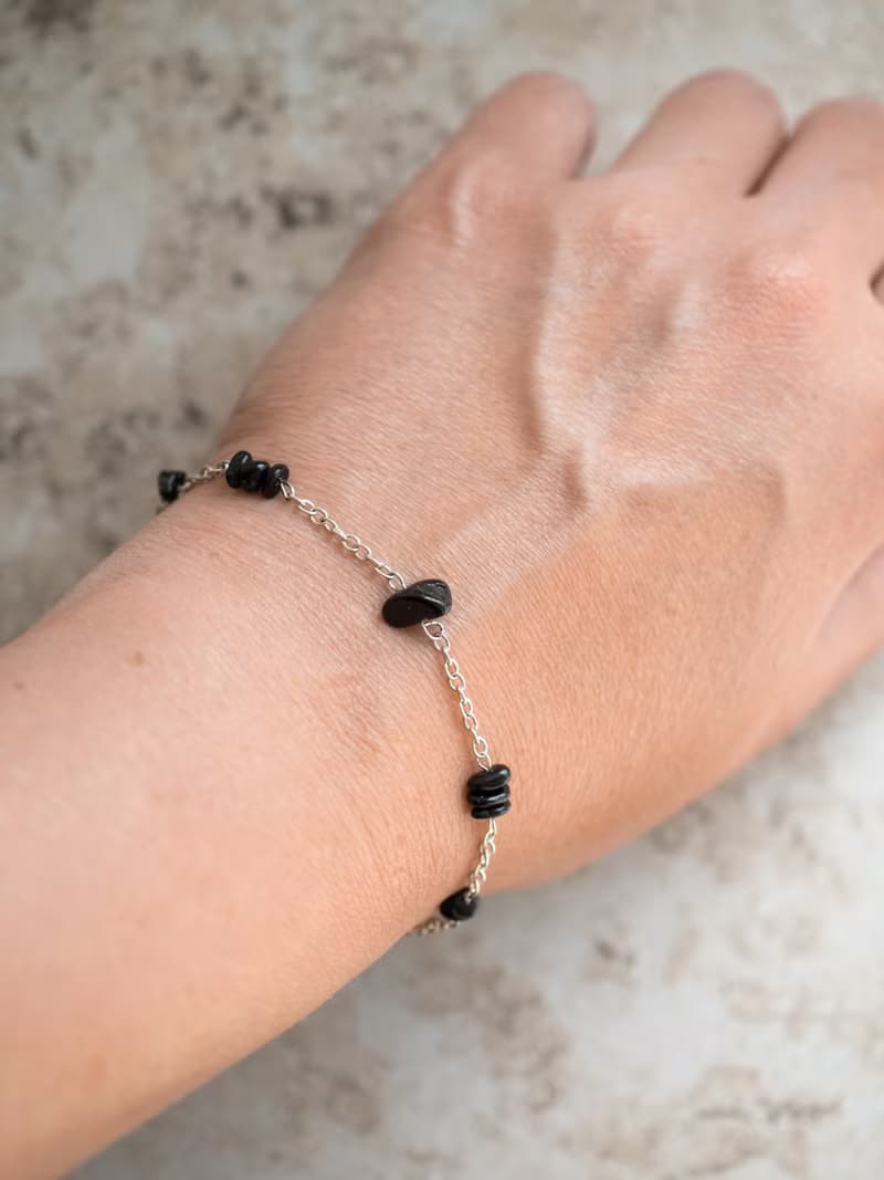 Raw Black Tourmaline 925 silver bracelet, Aries gem, Scorpio, Capricorn crystal