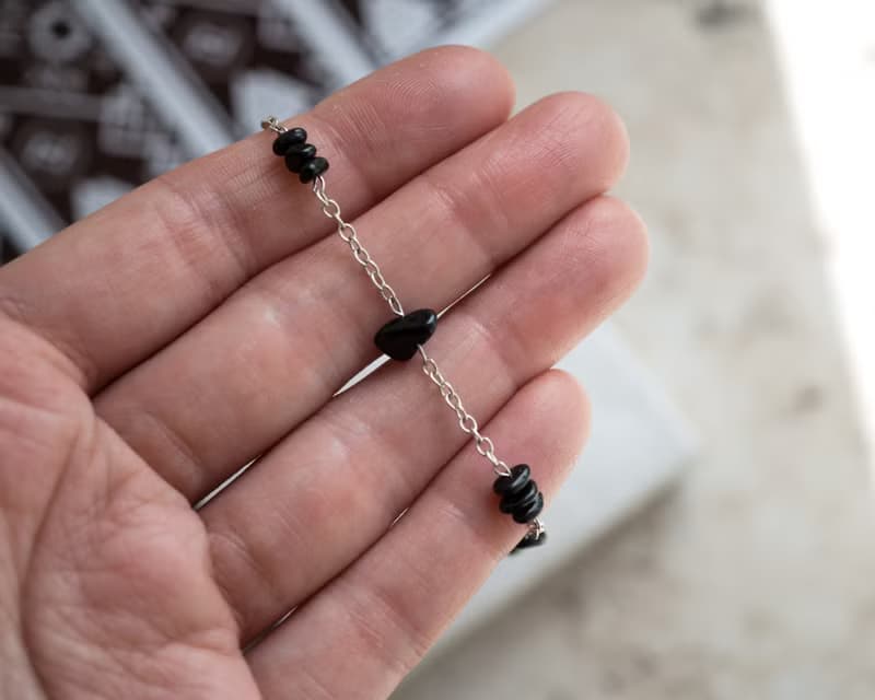 Raw Black Tourmaline 925 silver bracelet, Aries gem, Scorpio, Capricorn crystal