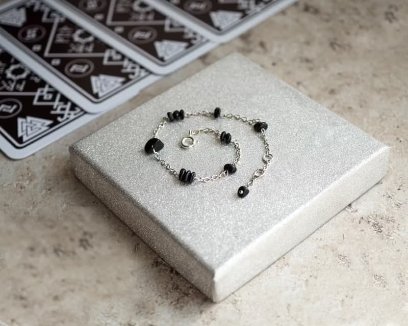 Raw Black Tourmaline 925 silver bracelet, Aries gem, Scorpio, Capricorn crystal