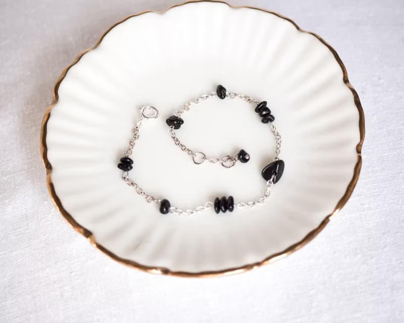 Raw Black Tourmaline 925 silver bracelet, Aries gem, Scorpio, Capricorn crystal