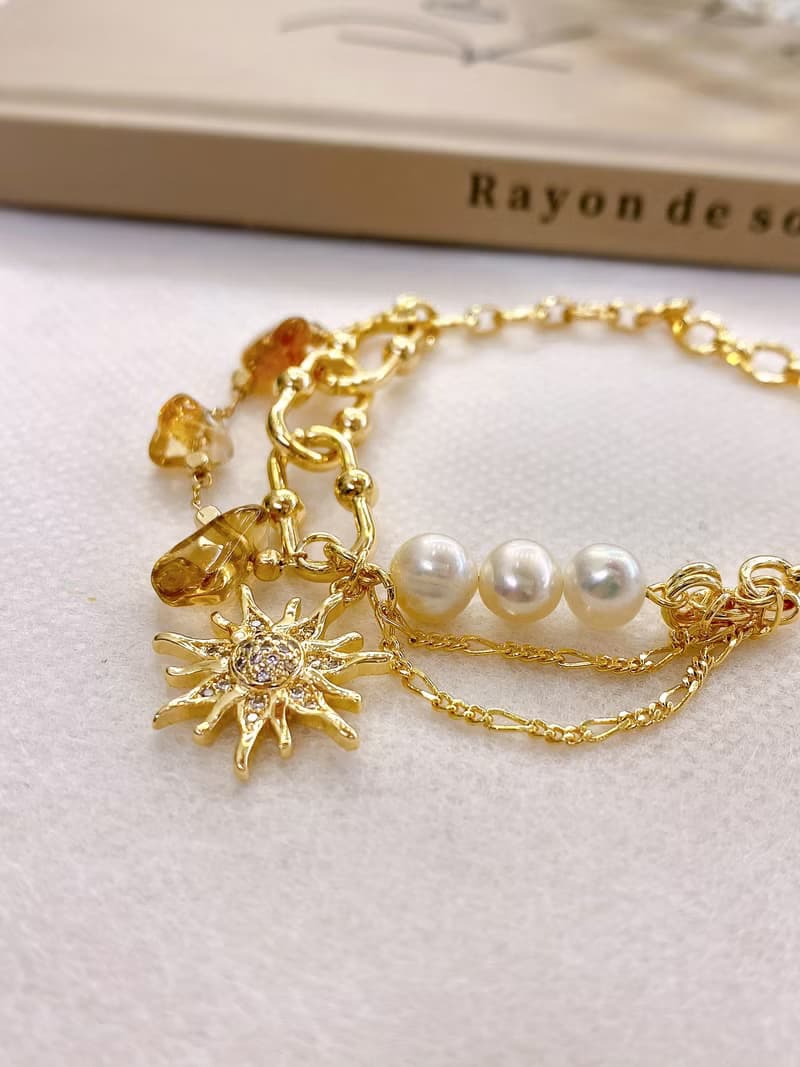 威尼斯之旅。MUCHAT手作14+18KGP黃水晶珍珠太陽手鍊