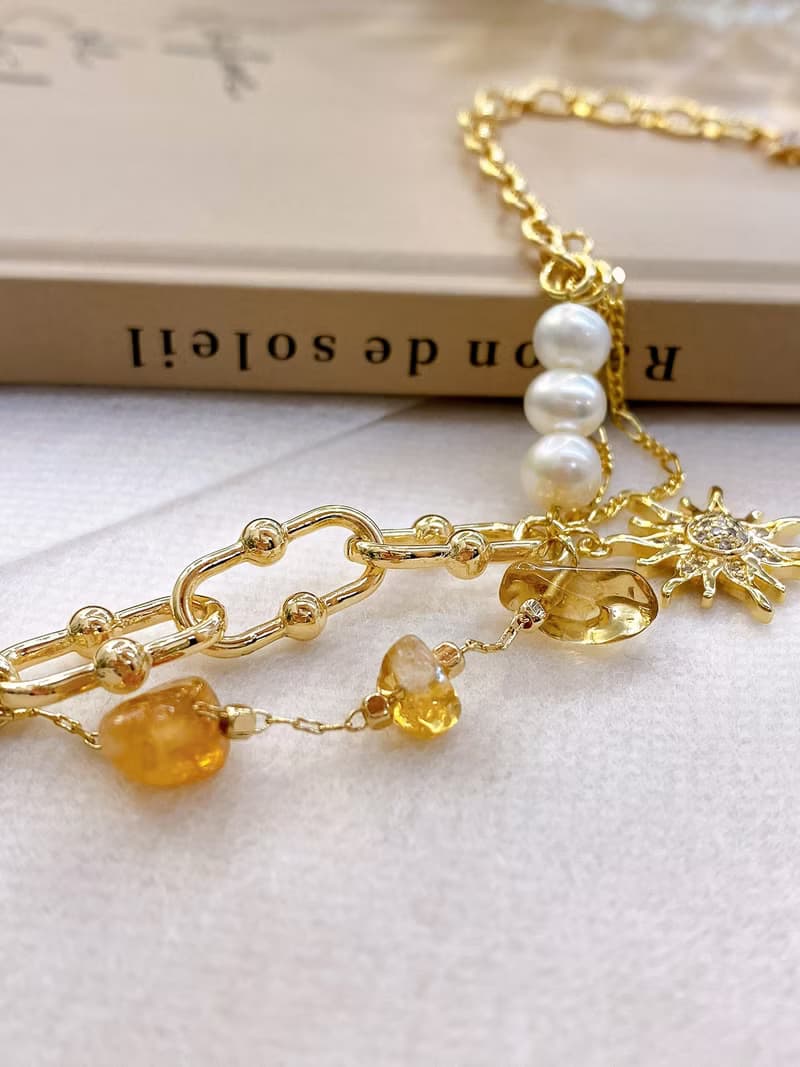 威尼斯之旅。MUCHAT手作14+18KGP黃水晶珍珠太陽手鍊