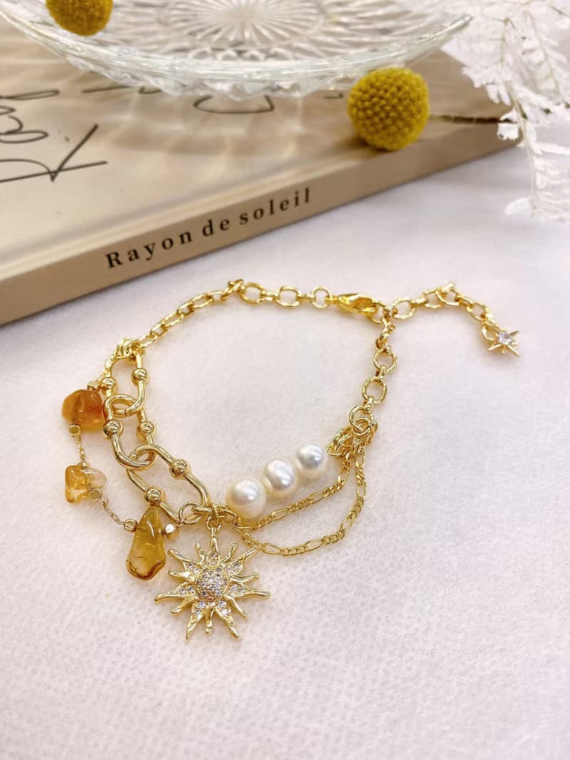 威尼斯之旅。MUCHAT手作14+18KGP黃水晶珍珠太陽手鍊