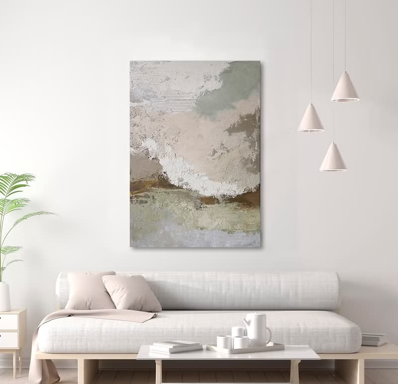Abstract beige sage green gray painting canvas | Beige abstract | Biege Fjord 2
